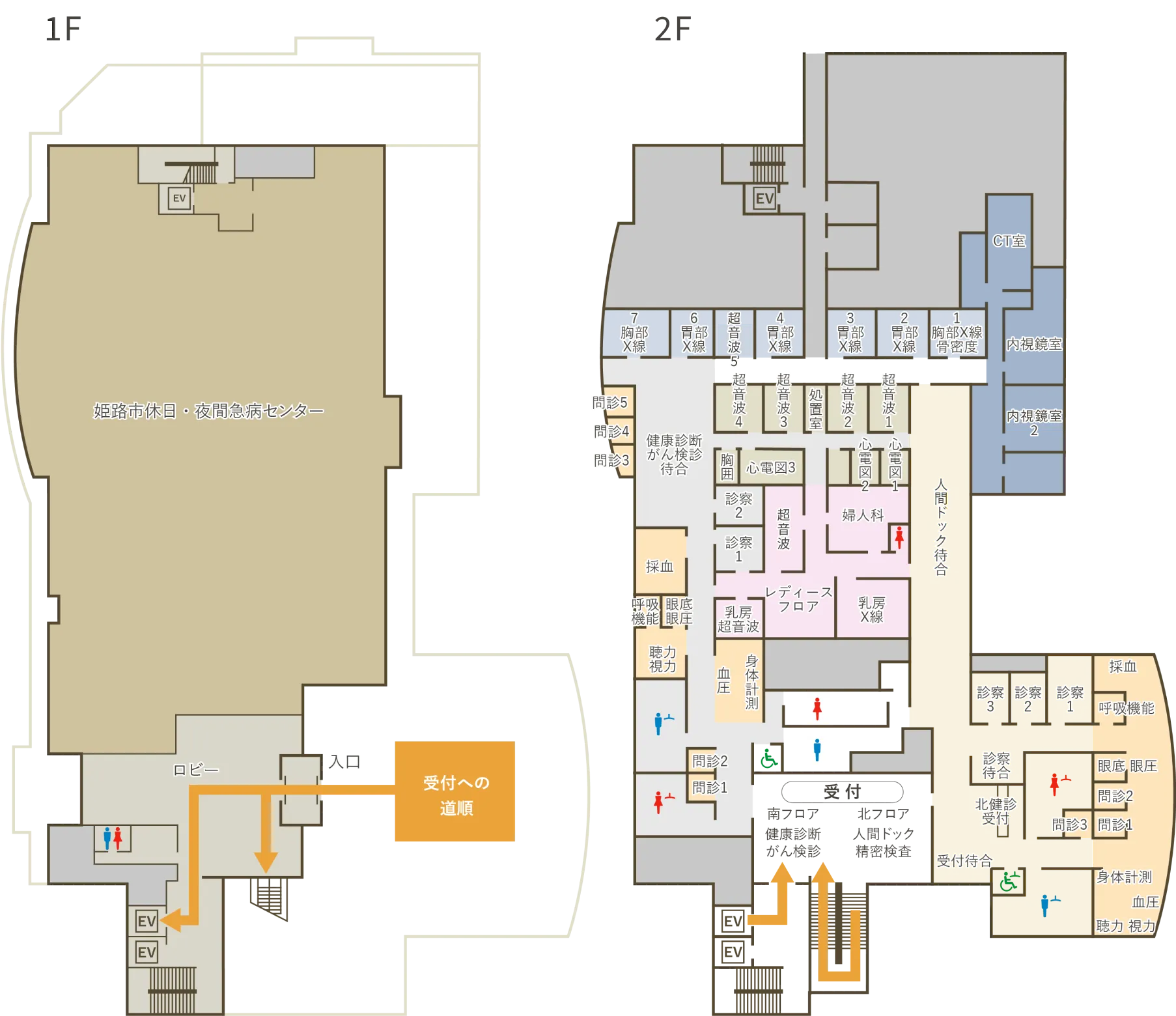 姫路医師会健診センター1F・2Fのフロアマップ